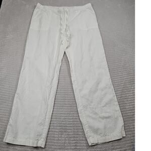 Liz Claiborne Pants Womens Large White Linen Blend Beachy Preppy Coastal